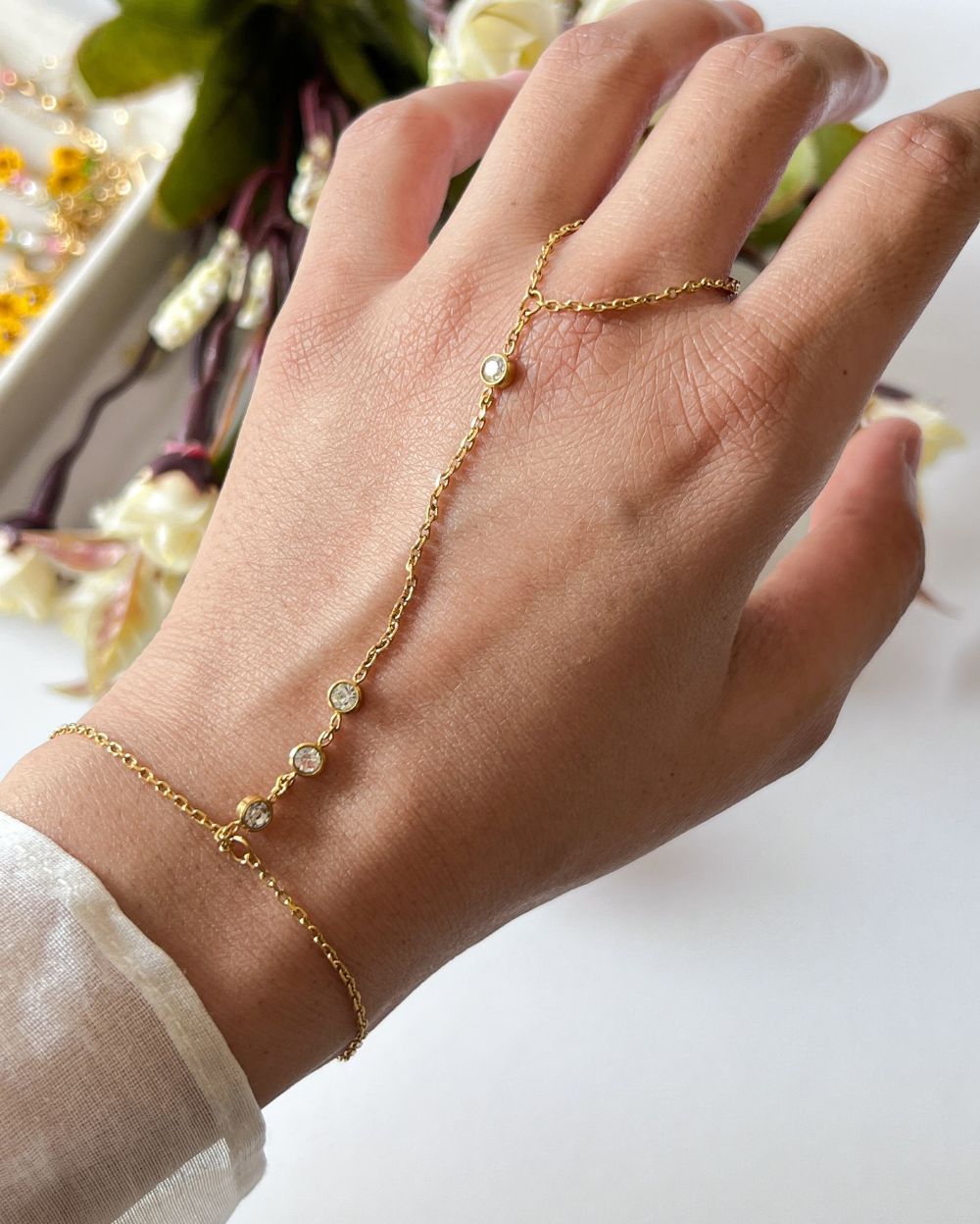 Minimal Zircon Handchain - 18K PVD Plated Stainless Steel