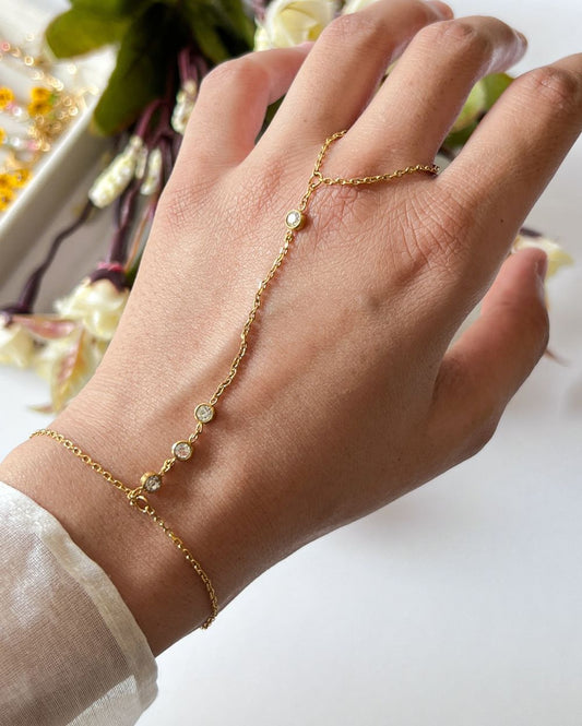 Minimal Zircon Handchain - 18K PVD Plated Stainless Steel