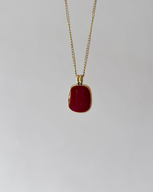 Ruby Enamel Locket - 18K PVD Plated Stainless Steel