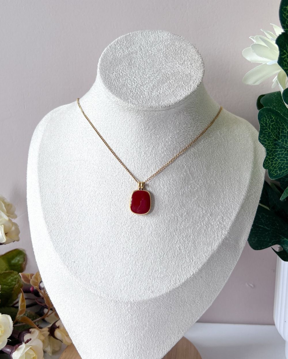 Ruby Enamel Locket - 18K PVD Plated Stainless Steel