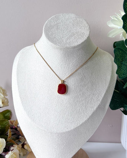 Ruby Enamel Locket - 18K PVD Plated Stainless Steel