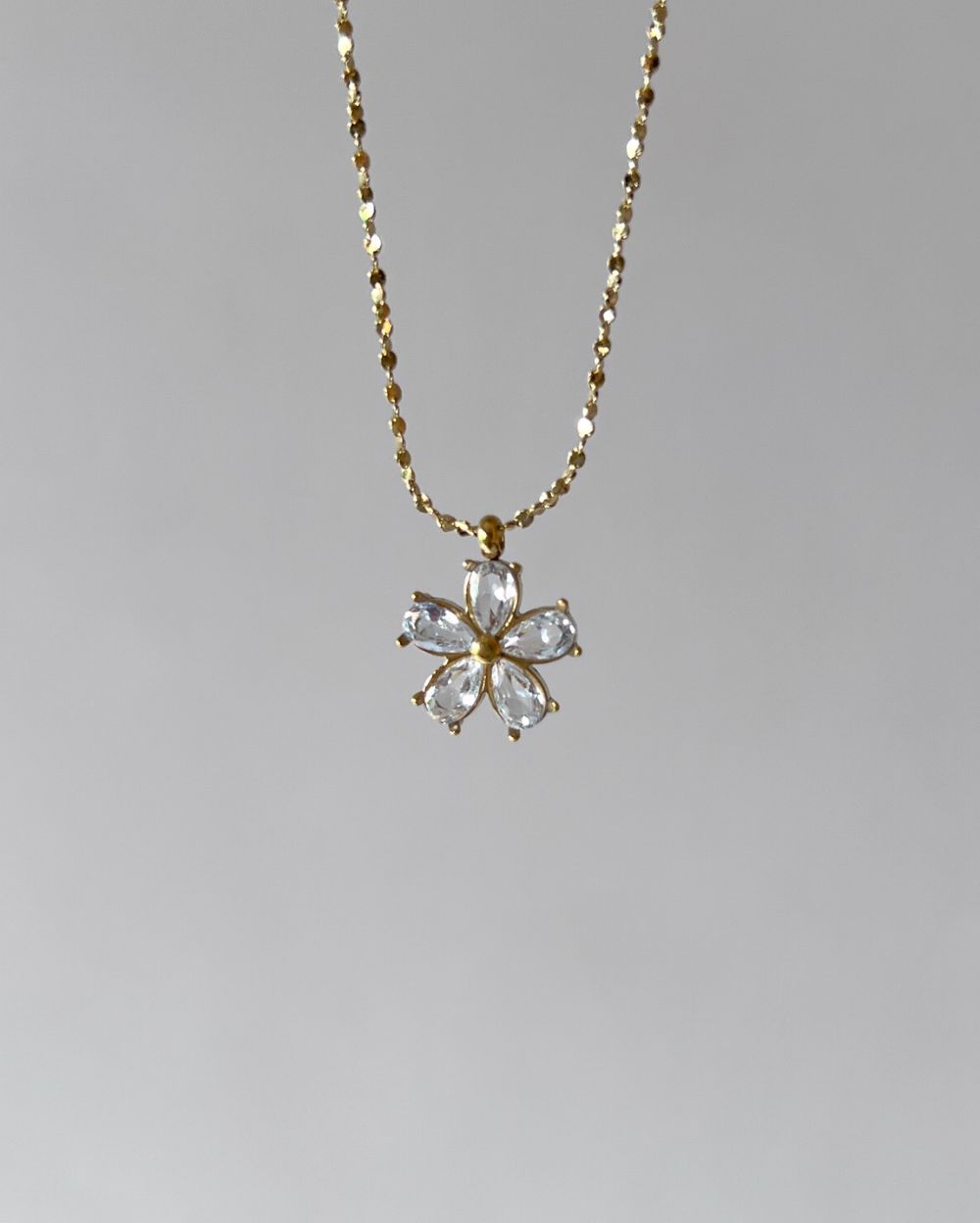 Zircon Flower Charm Locket - 18K PVD Plated Stainless Steel