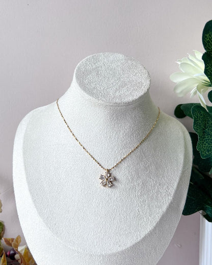 Zircon Flower Charm Locket - 18K PVD Plated Stainless Steel