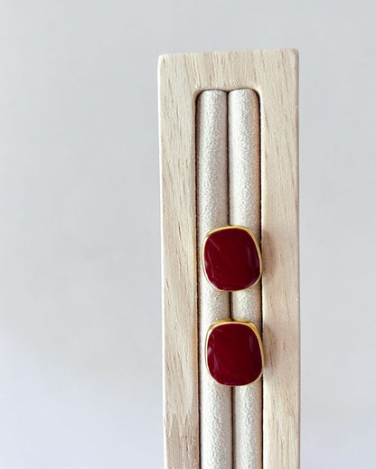 Red Enamel Stud - 18K PVD Plated Stainless Steel