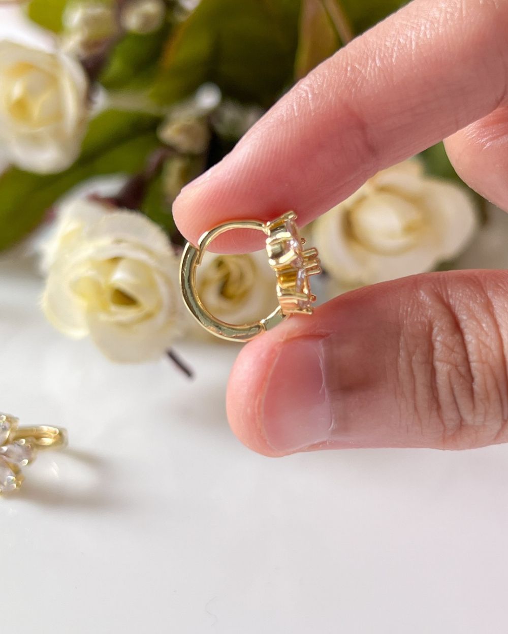 Zircon Flower Hoops - 18K Plated Copper
