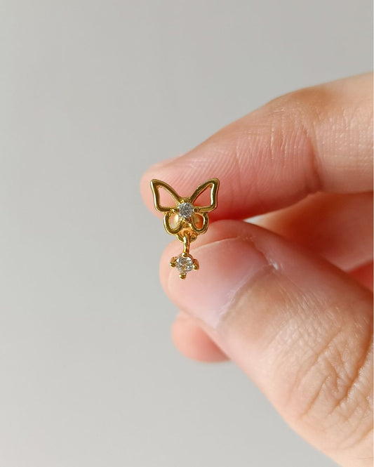 Butterfly Drop Zircon Cartilage Stud - Stainless Steel
