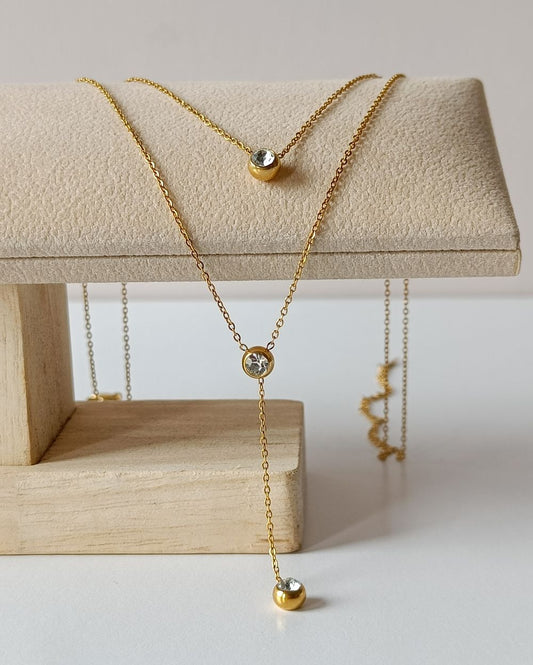 Dainty Zircon Double Layer Necklace - Stainless Steel