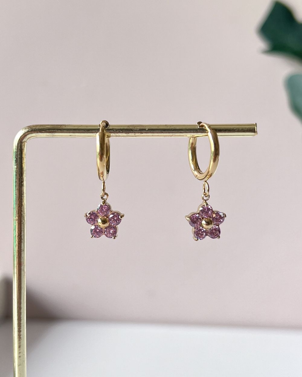 Flower Drop Hoops - 18K PVD Plated Stainless Steel