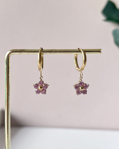 Flower Drop Hoops - 18K PVD Plated Stainless Steel