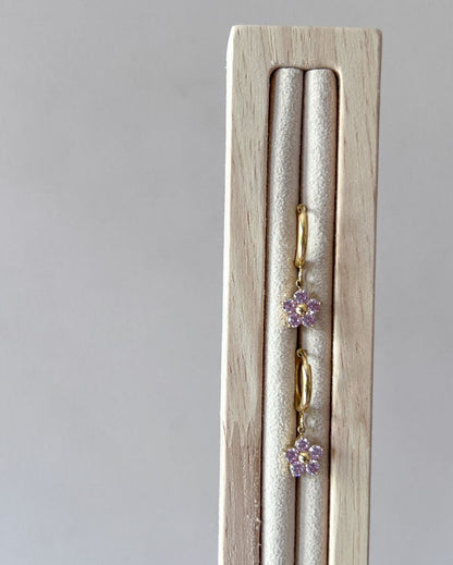 Flower Drop Hoops - 18K PVD Plated Stainless Steel