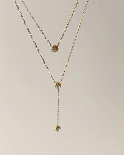 Dainty Zircon Double Layer Necklace - Stainless Steel