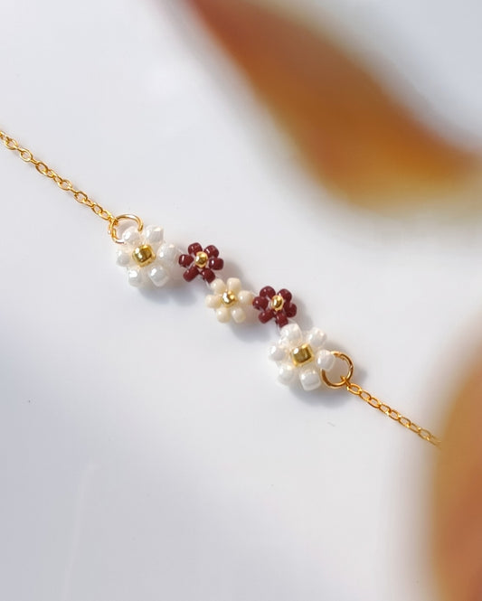 Minimal Flower Bracelet - Beige and Brown